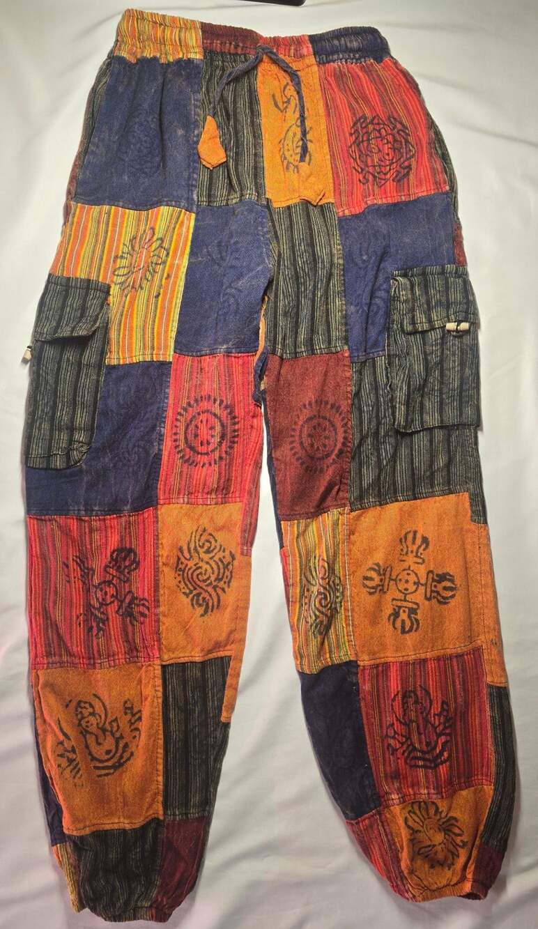the Little Bazaar Patchwork Hippie Cargo Trousers Boho Festival Pants S/M